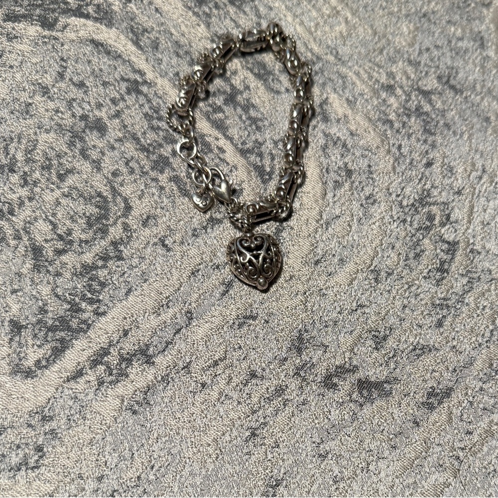 Brighton’s “Retired” Beautiful @ Elegant Sterling Silver Heart Charm Bracelet.